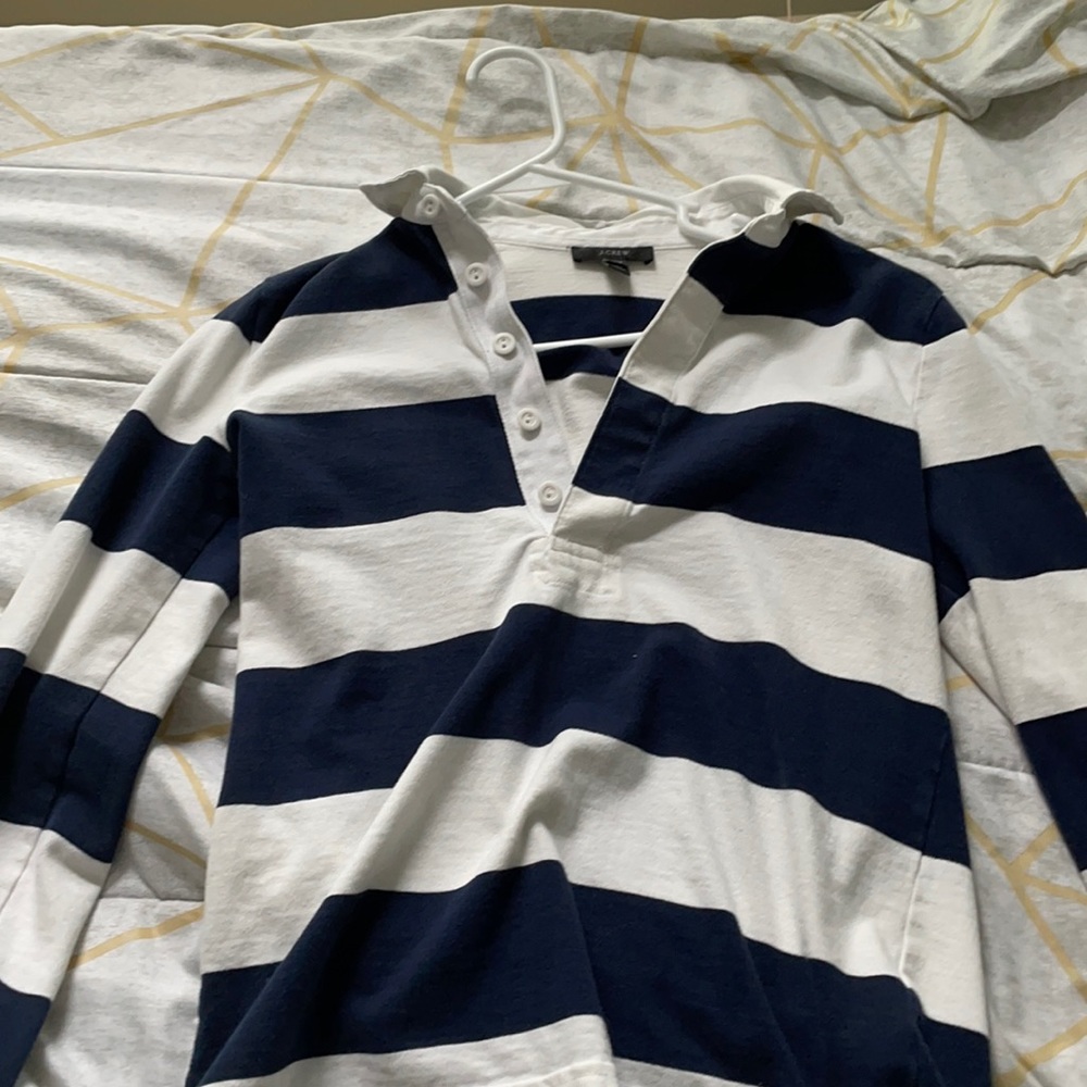J Crew rugby shirt in blue and white, size XXS.